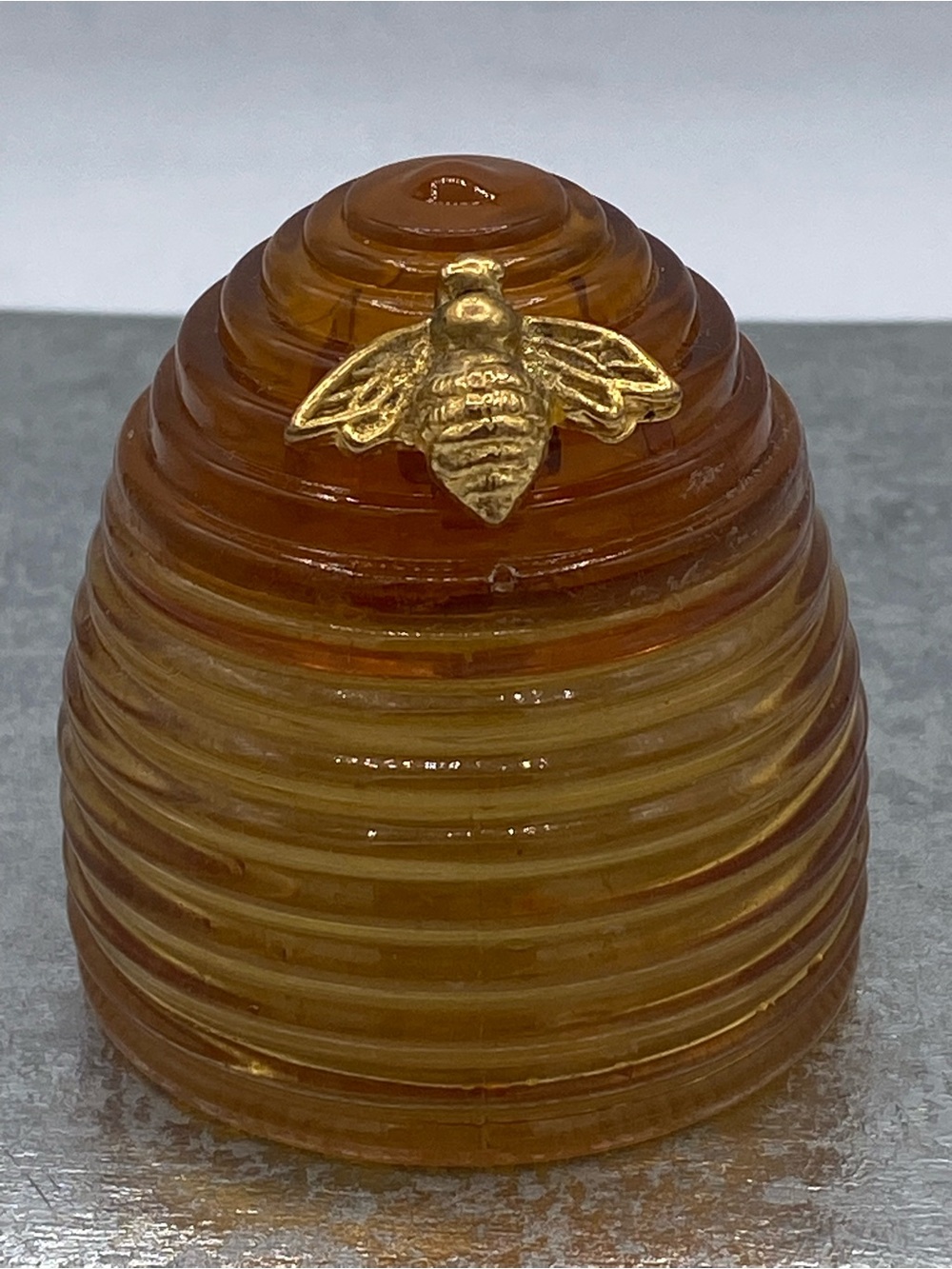 Vintage Avon Amber Honeybee Beehive Perfume Bottle with Gold Bee Collectible Sm